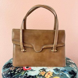Vintage Brown Faux Leather Double Handled Handbag